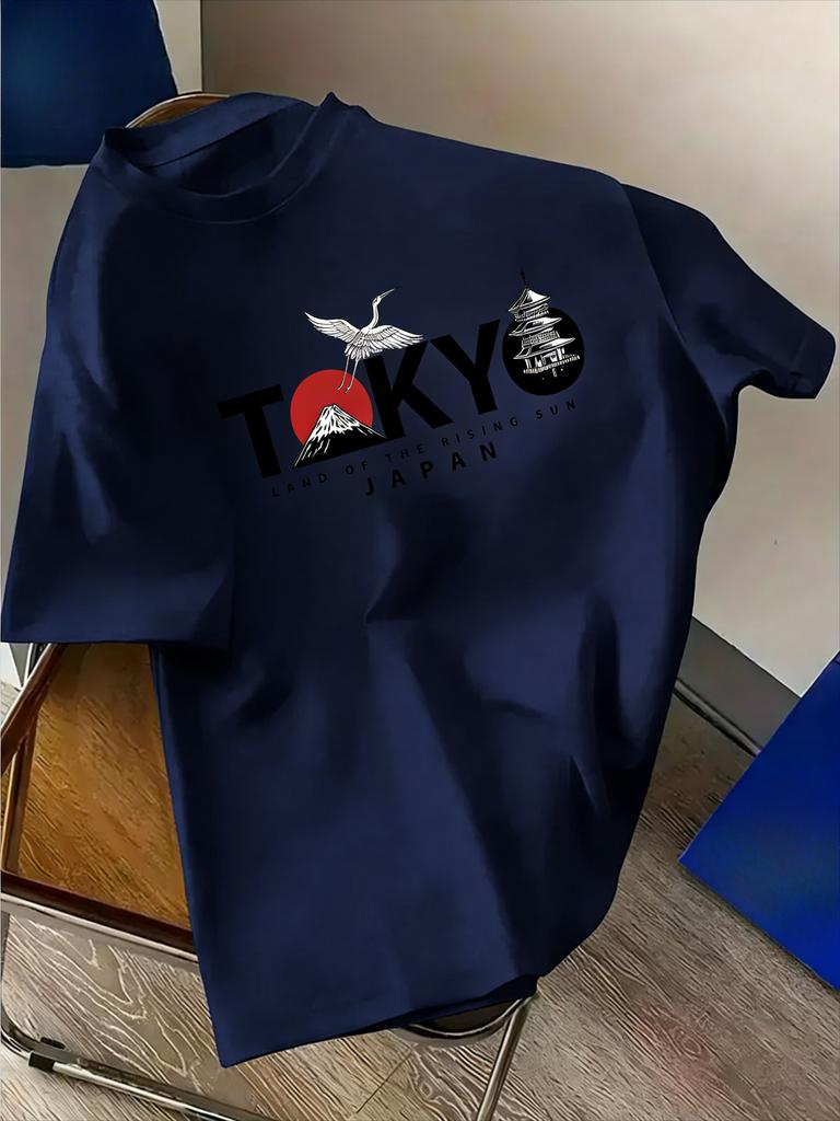 Summer Unisexs Graphic Tshirts Unisex Tokyo Theme Tshirts With Mount Fuji Cherry Blossoms Print Pure Cotton Comfortable Streetwear
