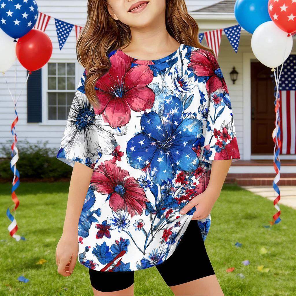 Kids Independence Day Print Round Neck Short Sleeve Casual T-shirt