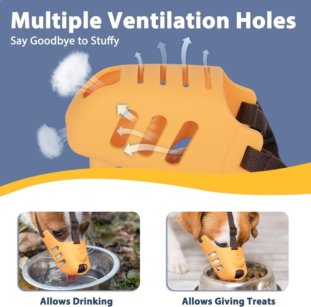 Dog Muzzle Breathable Silicone Cage Mouth Cover To Prevent Biting and Chewing, Funny Rhino Muzzle with Adjustable Head Strap