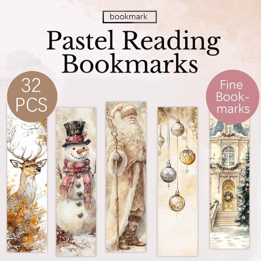 32pcs, Golden Christmas Bookmark, Back to School Season, Retro Festival, Teacher's Day, Suitable for Readers and Birthday Gifts.