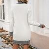 Women Spring Autumn Stand Collar Long Sleeve Color Matching Loose Knitted Sweater Dress