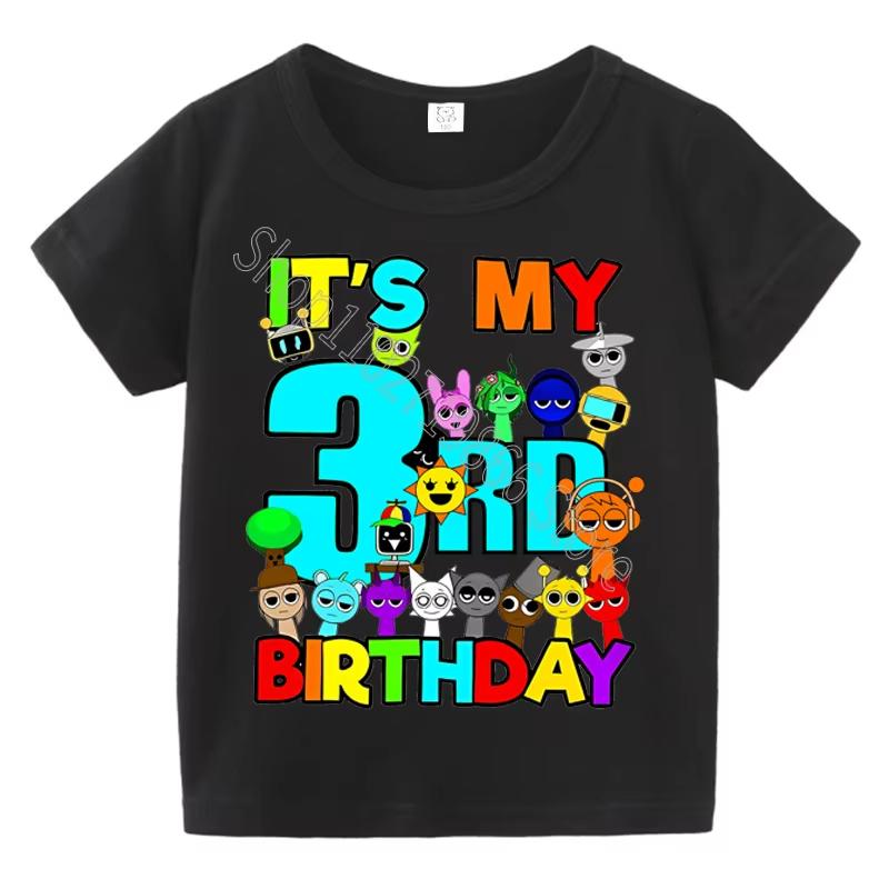 Kids Birthday Cute Cartoon Characters Graphic TShirt Soft Cotton Crew Neck Tee Casual Party Wear for Boys Girlstk0032