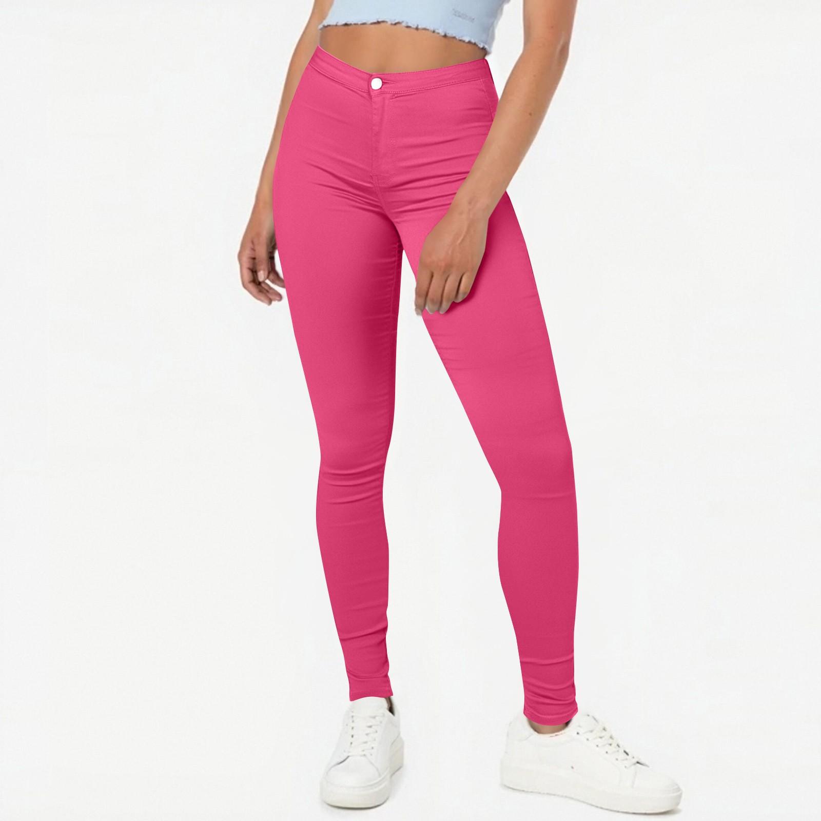 

Женские стильные однотонные повседневные узкие брюки-карандаш с высокой талией и карманами L горячий розовый