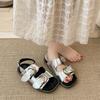 Popular Silver Retro Flat One-word Sandals for Women's Summer Wear 2025 New Models with Skirts, Non-slip French Sandals