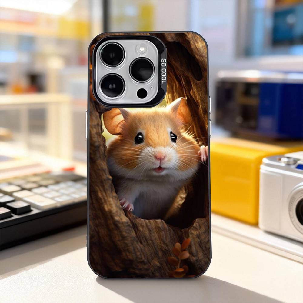 Animal Pet Hamster Cute Phone Case For iPhone 17,16,15,14,13,12,11,Pro,XS,Max,Plus,Mini,SE4,E Black Matte Shockproof Cover