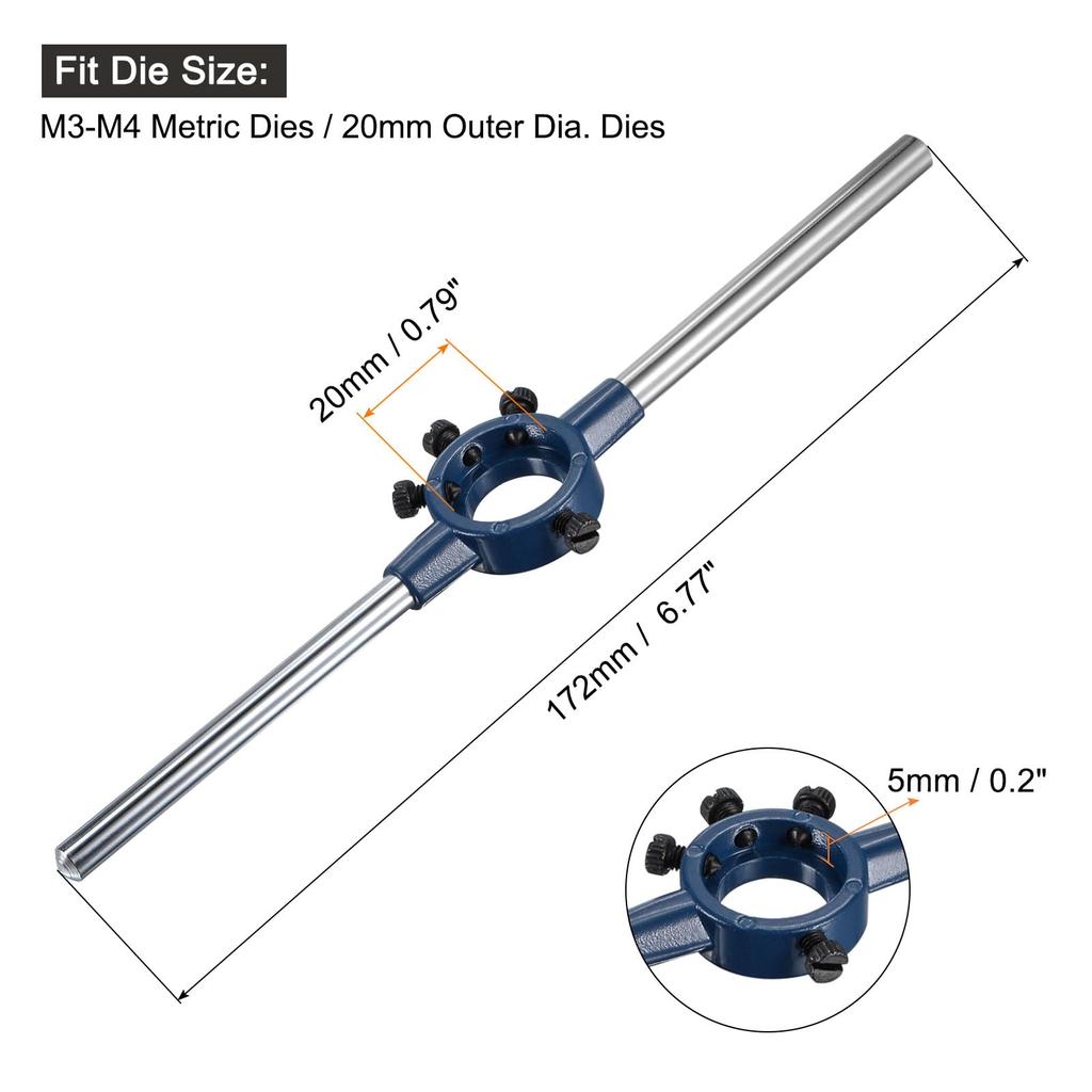 uxcell Round Die Stock Handle Wrench 20mm Adjustable Threading Die Wrench Handle Holder for Bolt Thread Bar Type Tool Metric Outer Diameter (0.79")