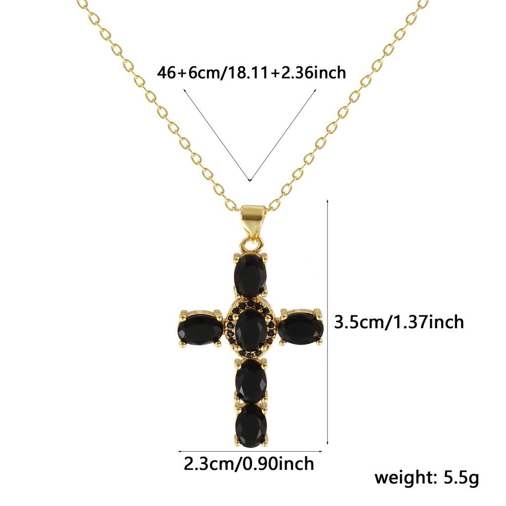 1 Piece Gold Plated Cross Charm Necklace Brass Chain Cubic Zirconia Pendant Necklace For Women Fashion Jewelry 46cm + 6cm