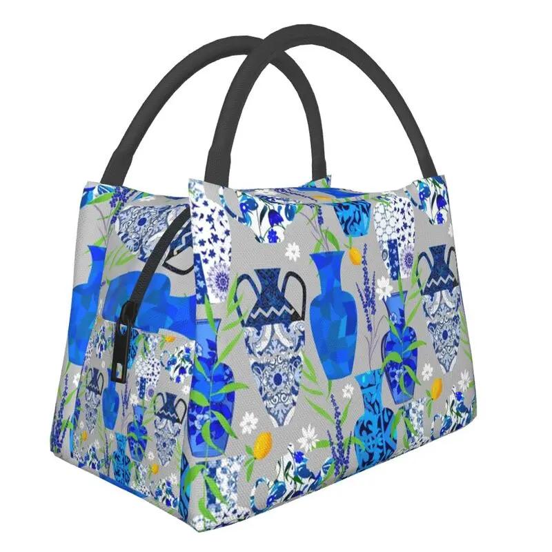 Poster Moară de Vânt Vintage Albastru Delft Olandez Genți de Prânz Izolate pentru Muncă Birou Răcitor Impermeabil Cutie de Prânz Termică Femei