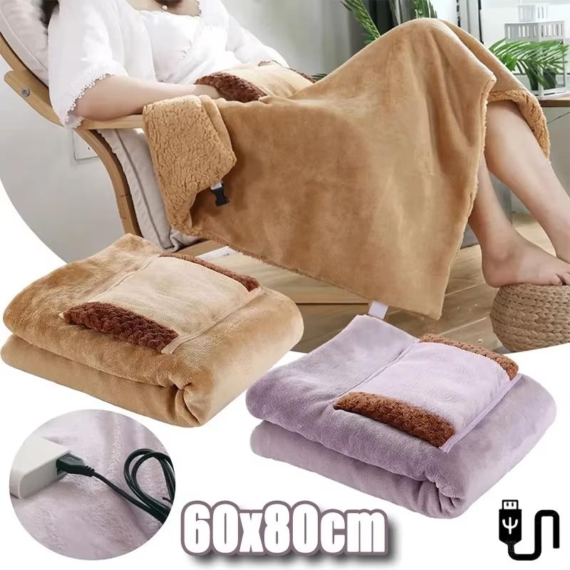 USB Heated Wrap Blanket Winter Flannel Shawl Blanket Electric Warm Knee Lap Waist Throw Blanket for Home Office Sofa Chair