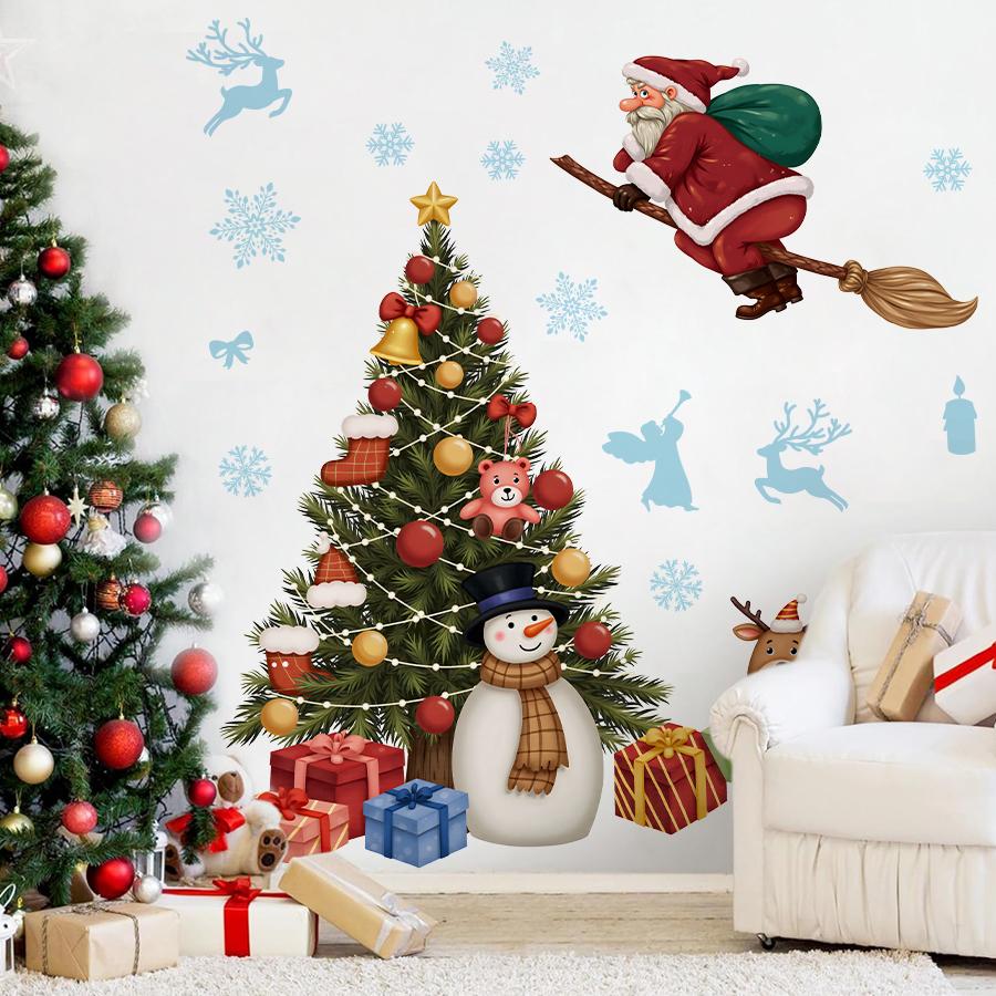 Whimsical Christmas Wall Stickers for Bedroom Living Room Entrance Hall Home Decoration Wall Decal Removable PVC