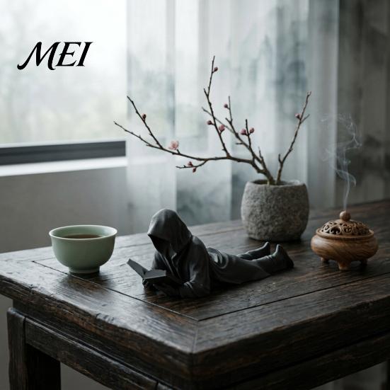 Modern Reader Figurine Black Robe Figurine, 3D Printed Faceless Reading Man Desktop Decor Statue, Lying Bookworm Sculpture for Home Office Bookshelf
