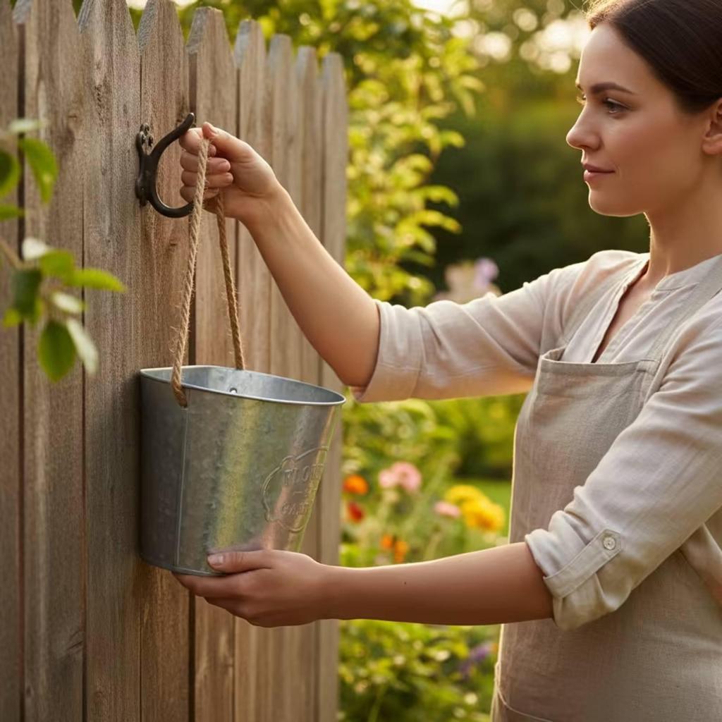 Metal Wall Planter Vintage Design Hanging Bucket Farmhouse Look Rustic Floral