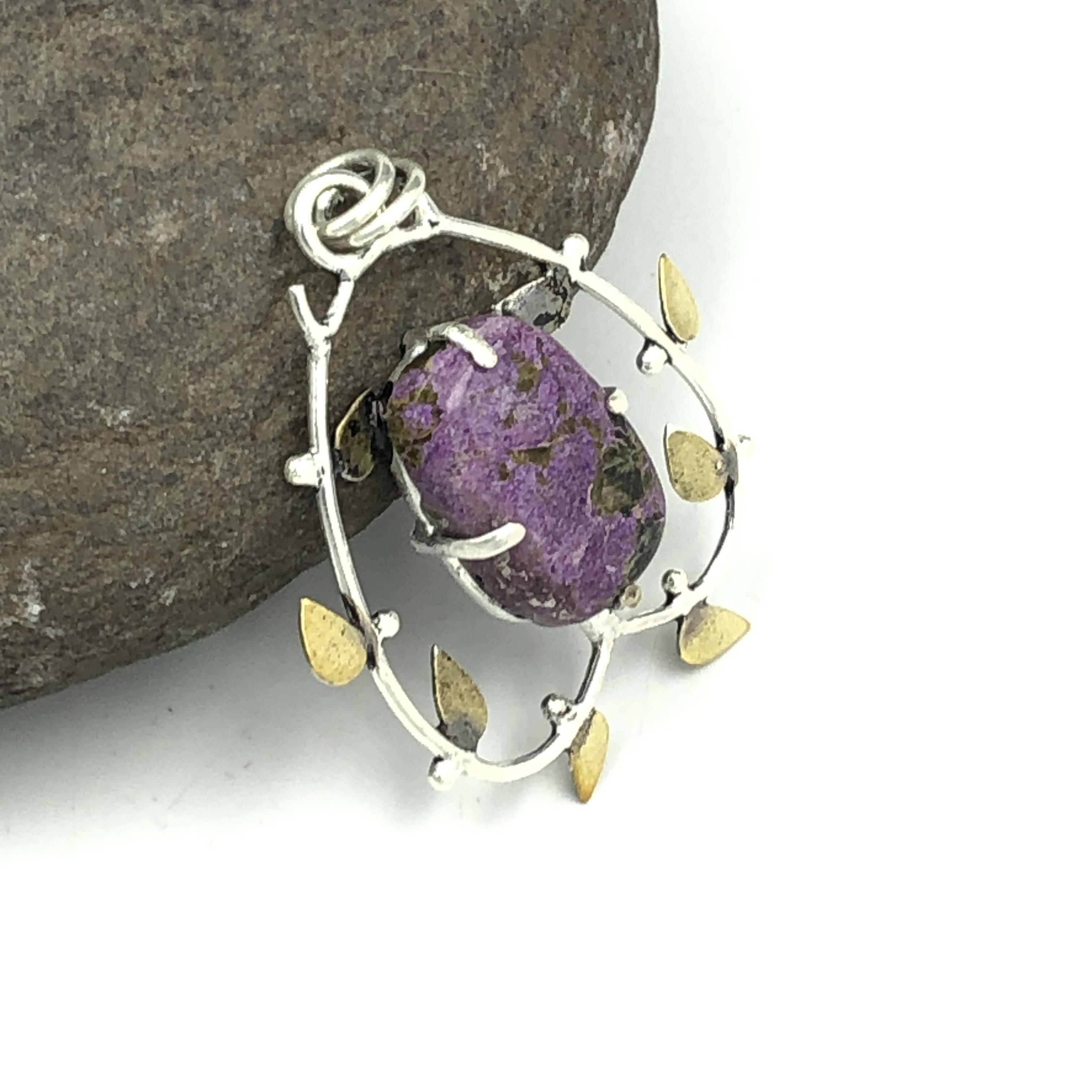 Натуральный камень Пурпурит 925 пробы Стерлинговое серебро Дизайнерский кулон 1,64  AJP-86