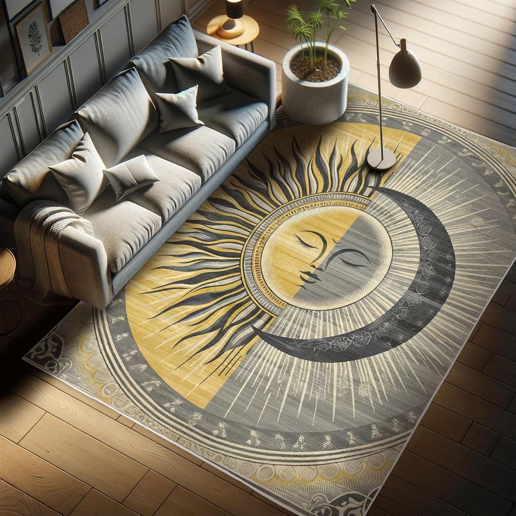 Mysterious Moon and Sun Carpet for Living Room, Bedroom, Floor Mat, Lounge, Large Area Carpet, Home Decoration