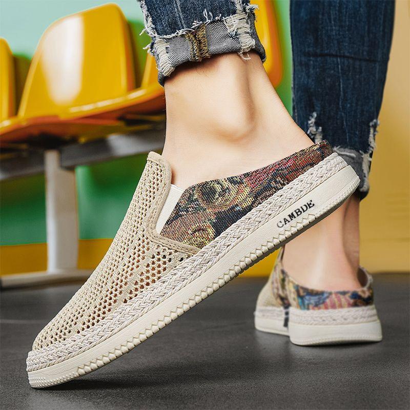 Summer New Men's Bag Head Half-support Shoes Mesh Breathable Without Heel, Sandals Soft Sole Light and Casual