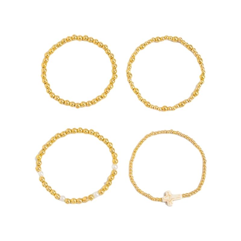 Hip Hop Styles Crosses Pendant Beaded Bracelet Set With Imitation Pearls for Layer Stackable Jewelry Gifts