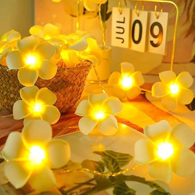 Foam Plumeria Flower String Lights Battery Powered Christmas Garland Fairy Lights for Christmas Home Wedding Party Decor