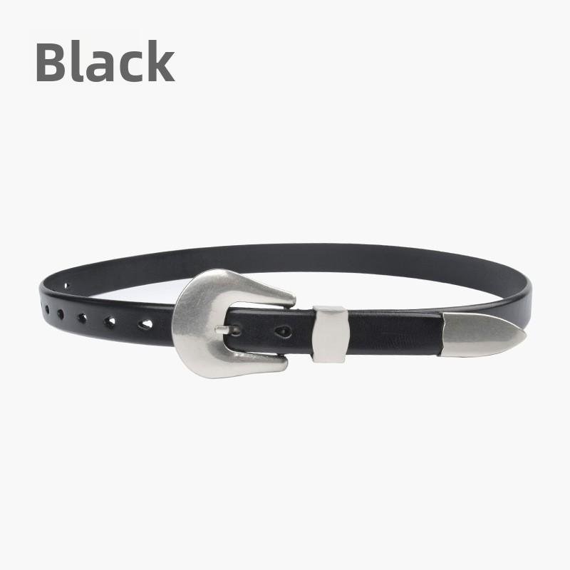 Mary New women s genuine leather belt - premium full grain cowhide, vintage style, horseshoe buckle 110cm чёрный