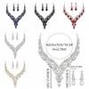 Rhinestone Crystal Necklace Earrings Shining Bridal Jewelry Set  Ball Banquet