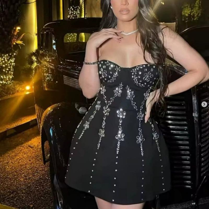 Skinny slim bandage dress hot-selling heavy industry hot diamond sleeveless tube top dress banquet party dress