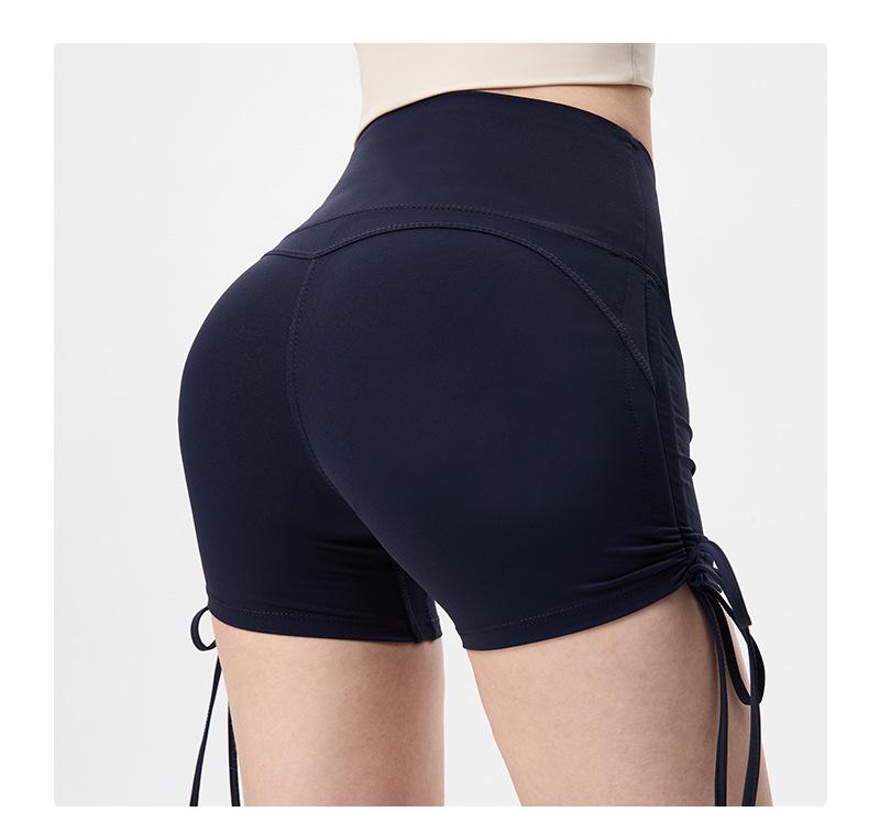 Women's High Waist Tummy Control Yoga Shorts with Side Drawstring - Quick-Drying, Peach Lift for Running, Cycling, and Fitness.