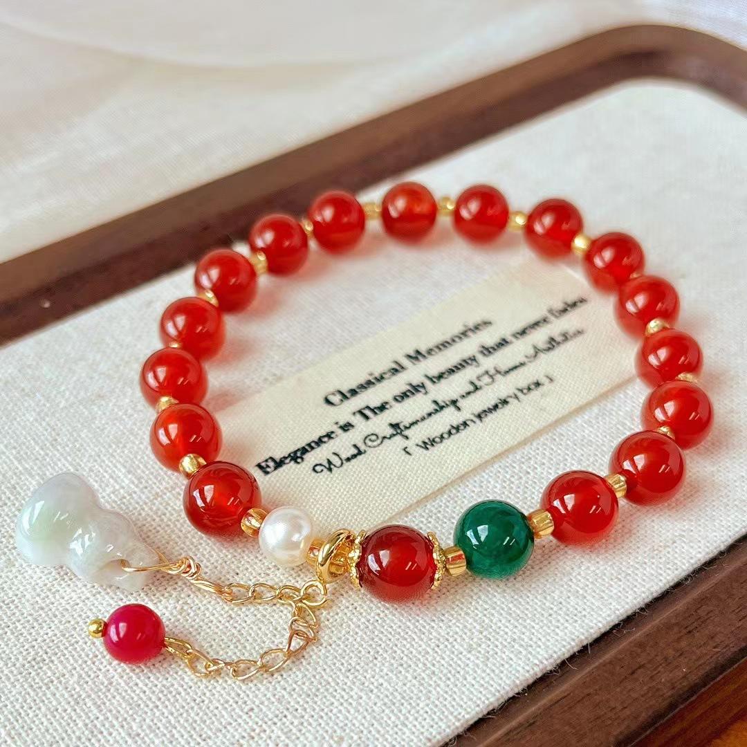 Retro New Year S Red Natural Agate Chalcedony Single Ring Bracelet Simple Jewelry Gift Bracelet