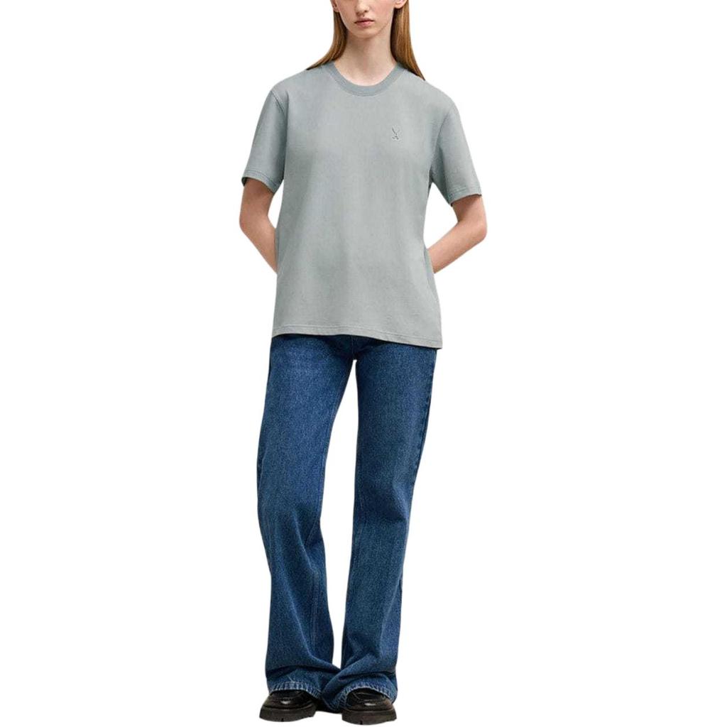 AMIPARIS Ss25 Jednokolorowa Trójwymiarowa Koszulka Bawełniana Okrągły Dekolt Krótki Rękaw T-shirt Unisex Niebieski UTS027726-BLUE