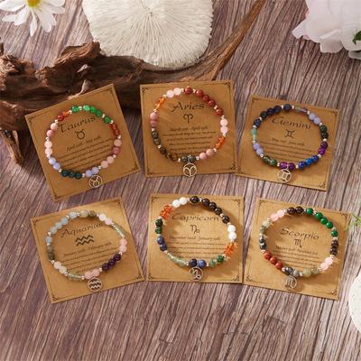 Minimalist Colorful Natural Stone Beaded Bracelets for Women Men  Handmade 12 Constellation Zodiac Sign Bracelets Jewelry