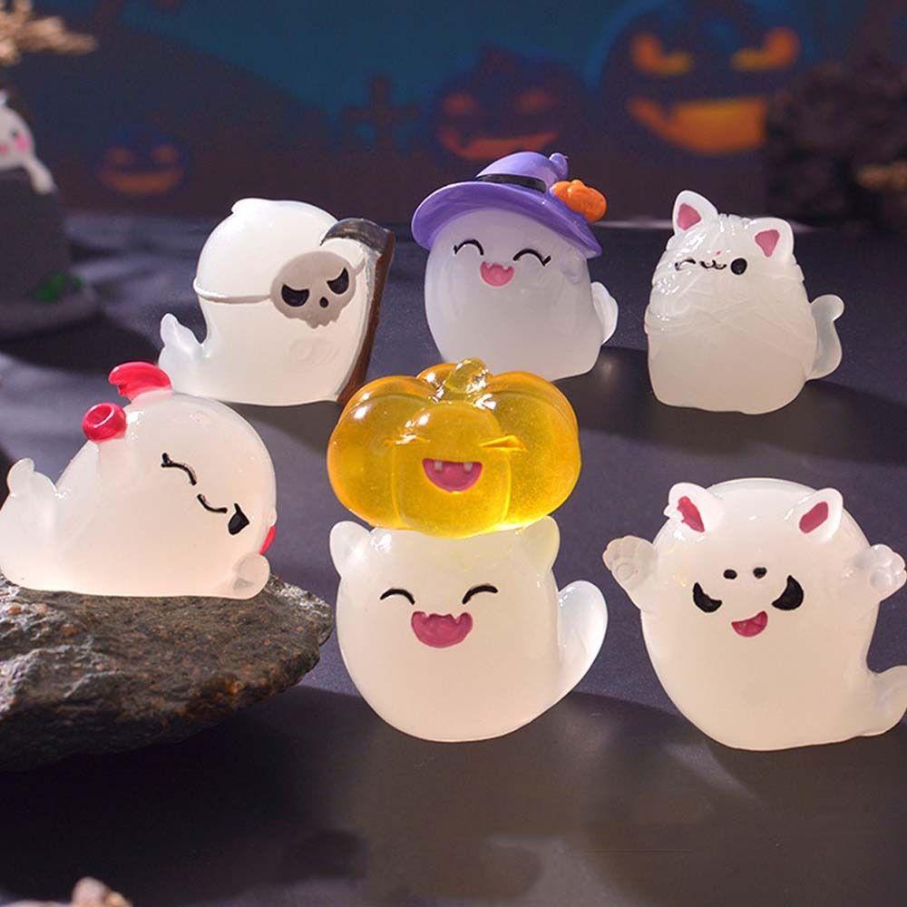 Resin Crafts Halloween Luminous Ghost Figurines Cartoon Micro Landscape Decorations Ghost Festival