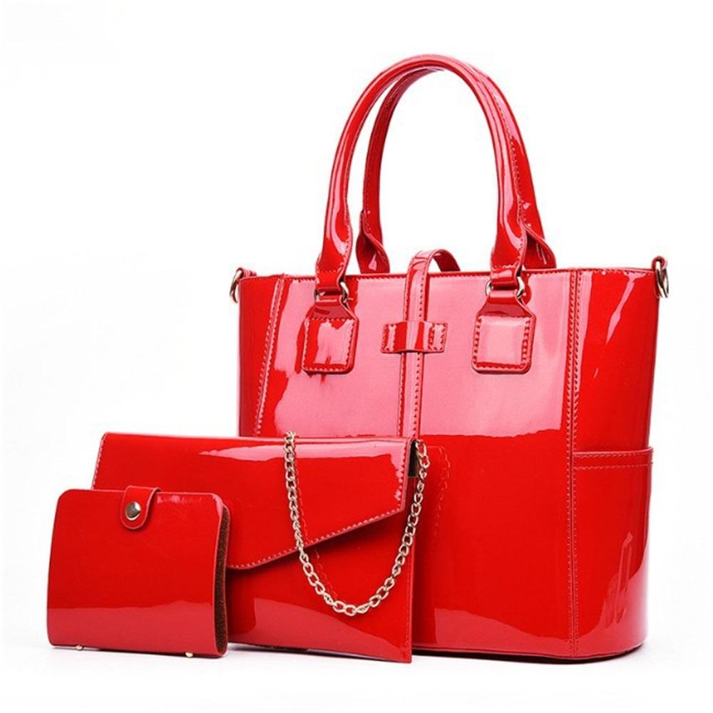 Three Piece Set Of Mother-in-law Bag, Patent Leather Fashionable Handbag, Shoulder Bag, Card Bag For Women