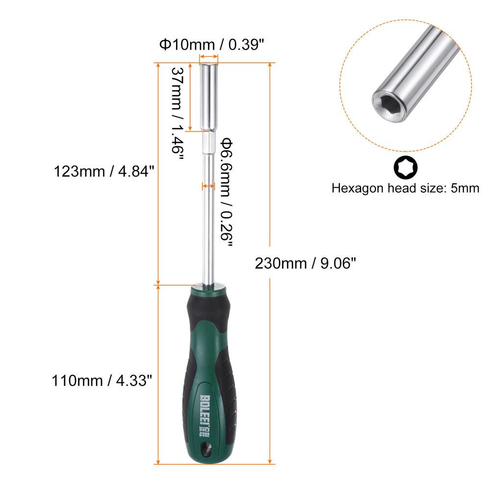 1/2 Pcs Metric Nut Driver CR-V Non-Magnetic Tip Hollow Shafts Hex Socket Screwdriver with Non-Slip Handle for Automobile Repair