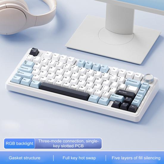 

Механическая клавиатура с ручкой, горячая замена, RGB-подсветка, 80 клавиш, Bluetooth-совместимая, 2,4 ГГц, беспроводная, Type-C, проводная