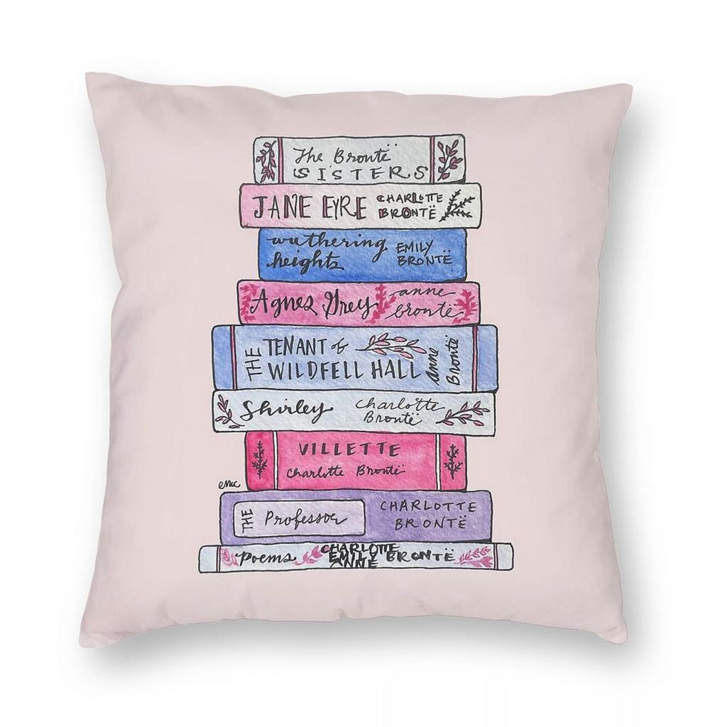Bront Sisters Book Stack Square Pillowcase Polyester Linen Velvet Printed Zip Decor Pillow Case Room Cushion Cover