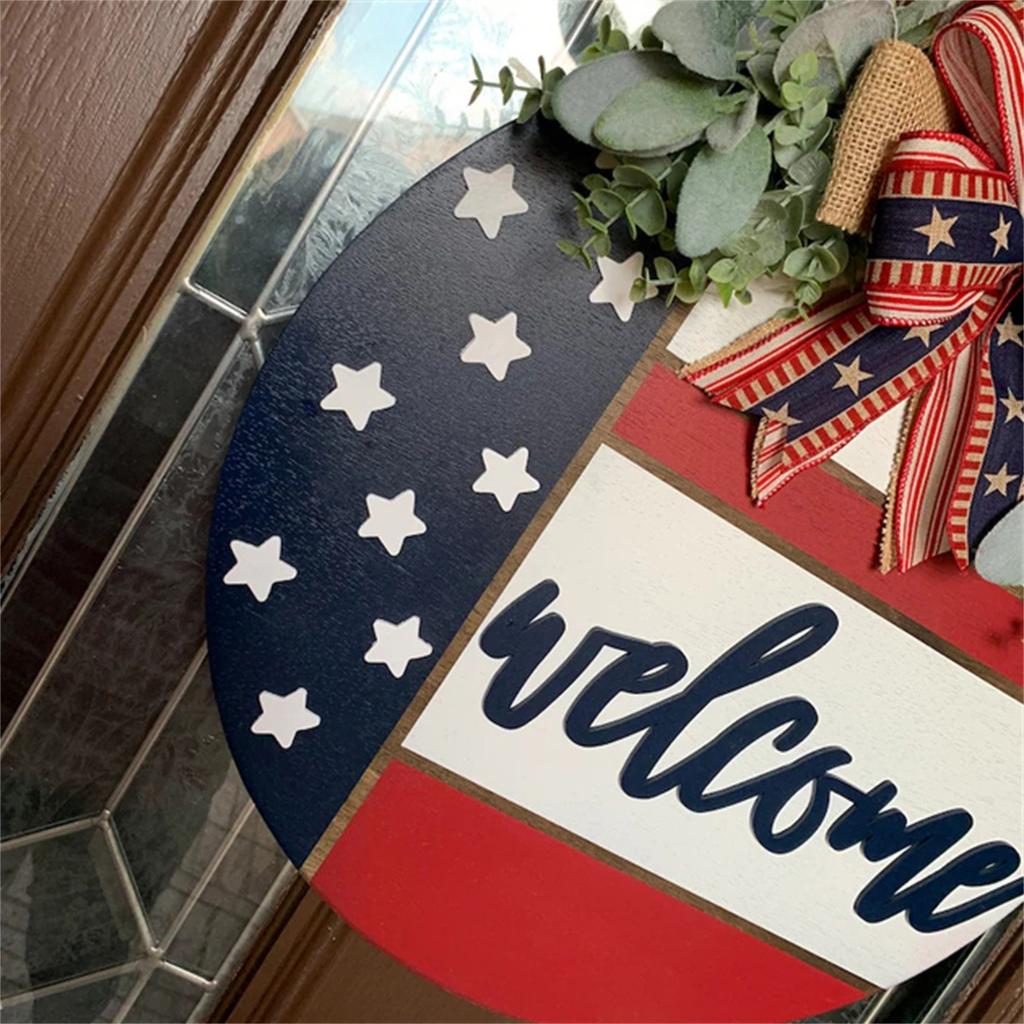 Welcome American Independence Day Welcome Door Sign Christmas Day Home Front Door Hanger Wooden Door Sign