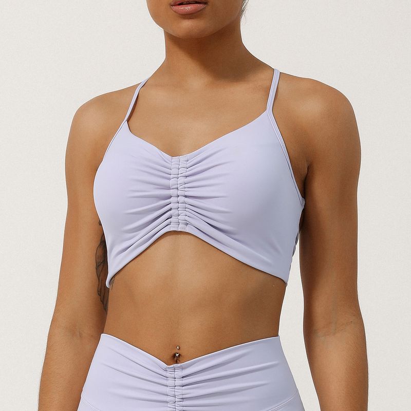 Cross-Border Summer New Wrinkle Yoga Bra Thin Strap Crossing Beauty Back Exercise Underwear Shockproof Push-up Workout Bra