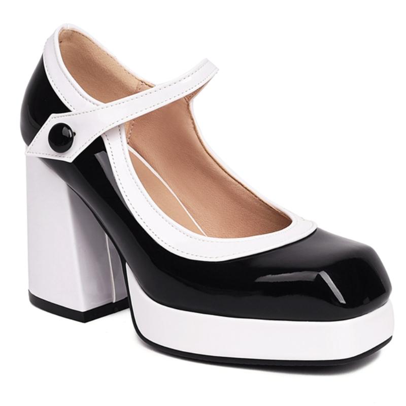 

Модные туфли Мэри Джейн на высоком каблуке в стиле панк, женские туфли на платформе, желтые, красные, розовые, женские туфли на каблуке для свадебной вечеринки, офисные туфли, большой размер 46 42 чёрный