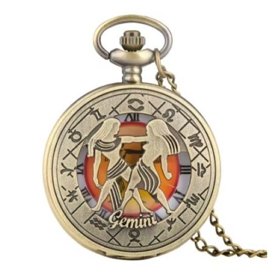Vintage Retro Hollow Twelve Zodiac Map Design Animal Quartz Pocket Watch Unisex Men Women Necklace Pendant Clock Chain Classic Dial Jewelry Gift