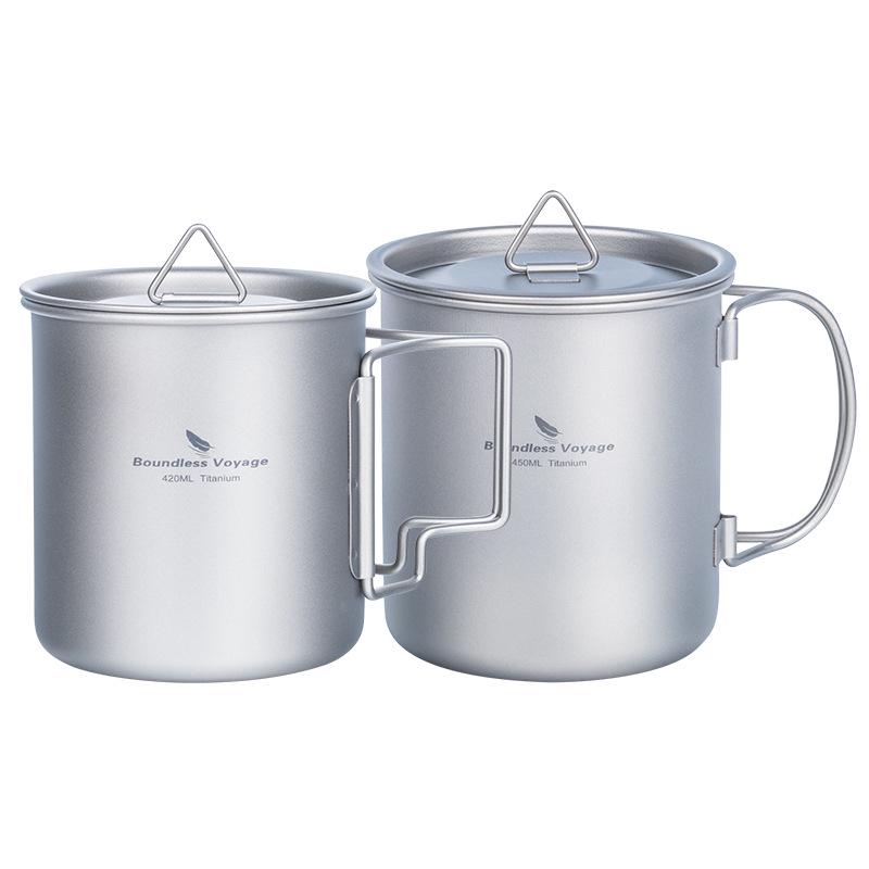 Essential Pure Titanium 450ml Outdoor Folding Water Cup - Lightweight, Single-Layer for Camping, Coffee, Tea, and Boiling Water