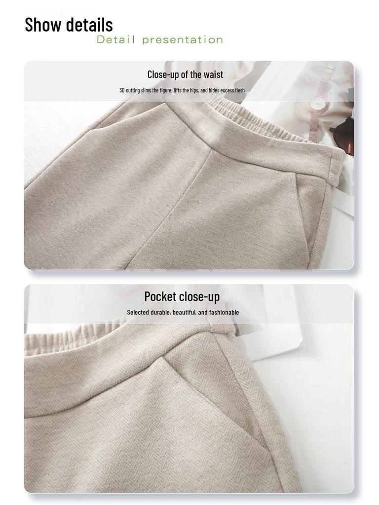 2024 Women’s Gray Woolen Wide-Leg Pants - Autumn/Winter Style