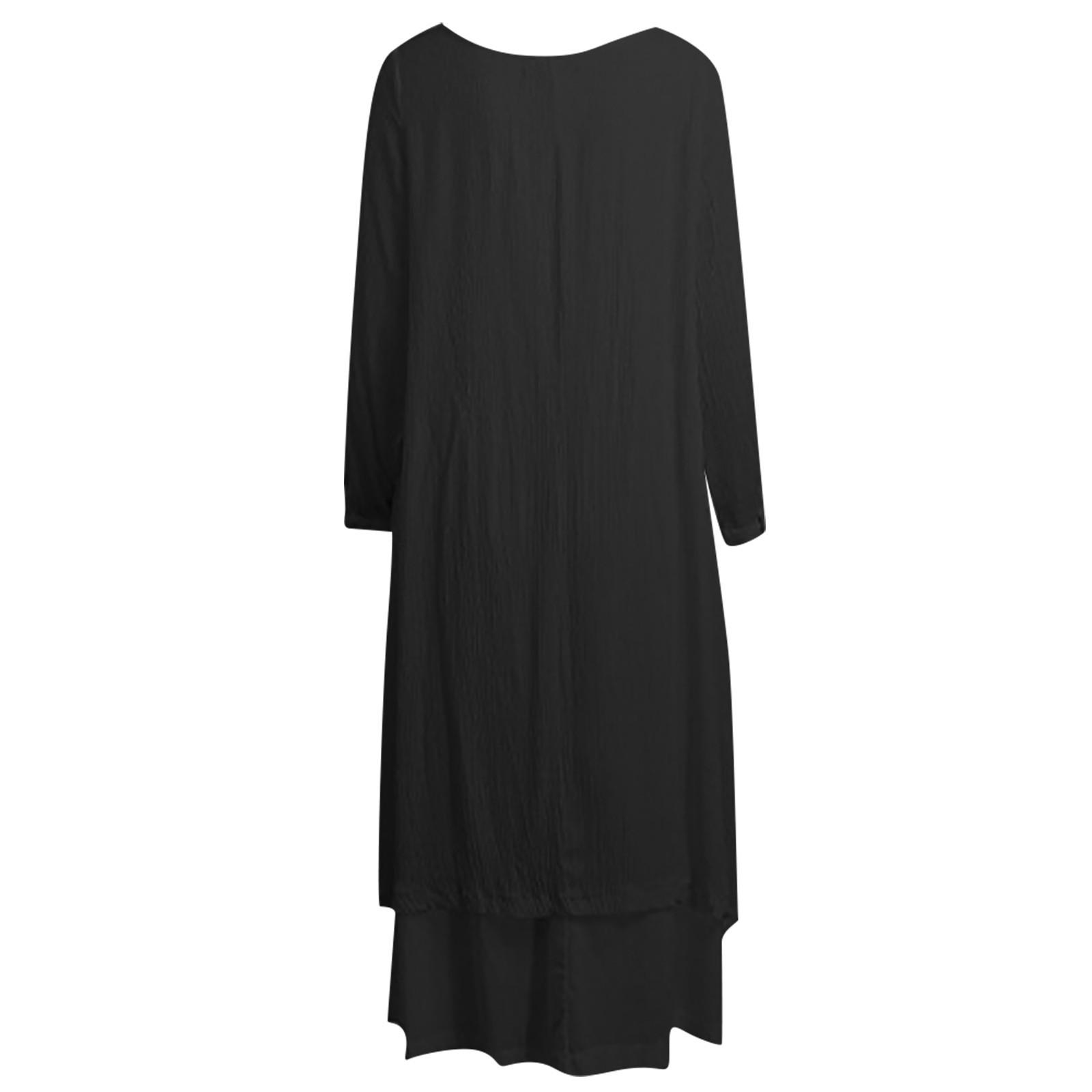 Женское повседневное свободное платье из хлопка и льна с длинным рукавом в стиле бохо — фото 3