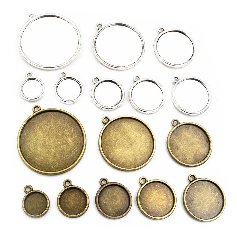 10-20pcs 10/12/14/16/18/20/25/30mm Inner Size Double Side Style Cabochon Blank Base Setting Charms Pendant Tray DIY Jewelry