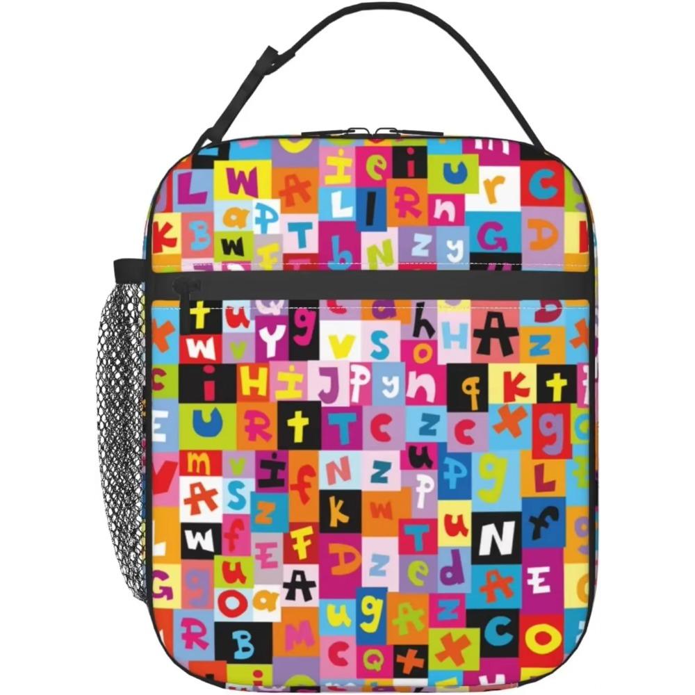 

Красочные буквы алфавита сумка для ланча многоразовый термобокс для ланча изолированный мешок для еды контейнер для еды для школы работа пикник путешествия 26x21x11CM бежевый