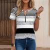 Casual Printed Zipper Front Tee Women - Relaxed Fit Short Sleeve Round Neck Top In Multiple Colors