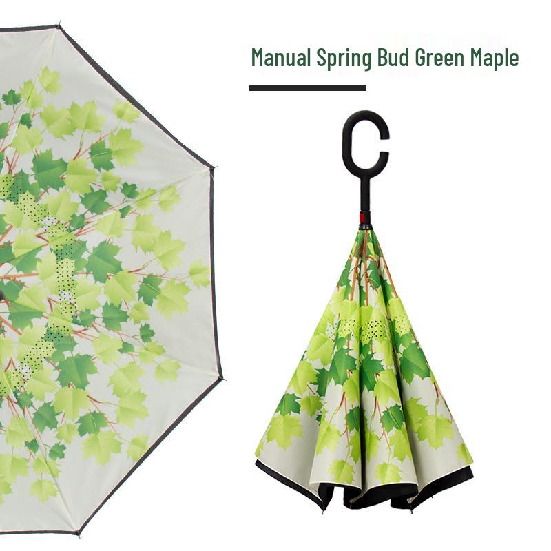 Custom Reverse Car Umbrella with Hands-Free C-Shaped Handle - Business Long Handle Umbrella with Logo Print for Men