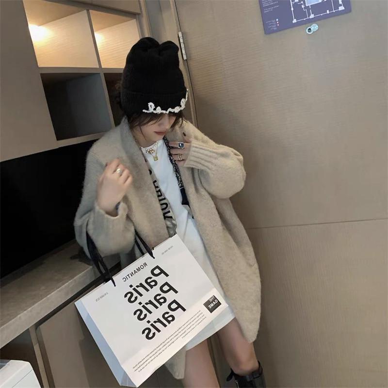 2024 New Korean Lantern Sleeve Drop Shoulder Cardigan - Loose Knitted Sweater for Women, Autumn Winter