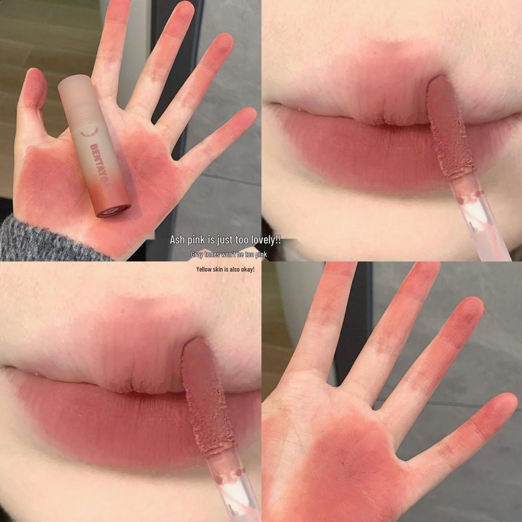 Rich Autumn Vibes Lip Mud: Matte Grey-Pink Velvet No-Transfer Lipstick for Students and Live Broadcasts