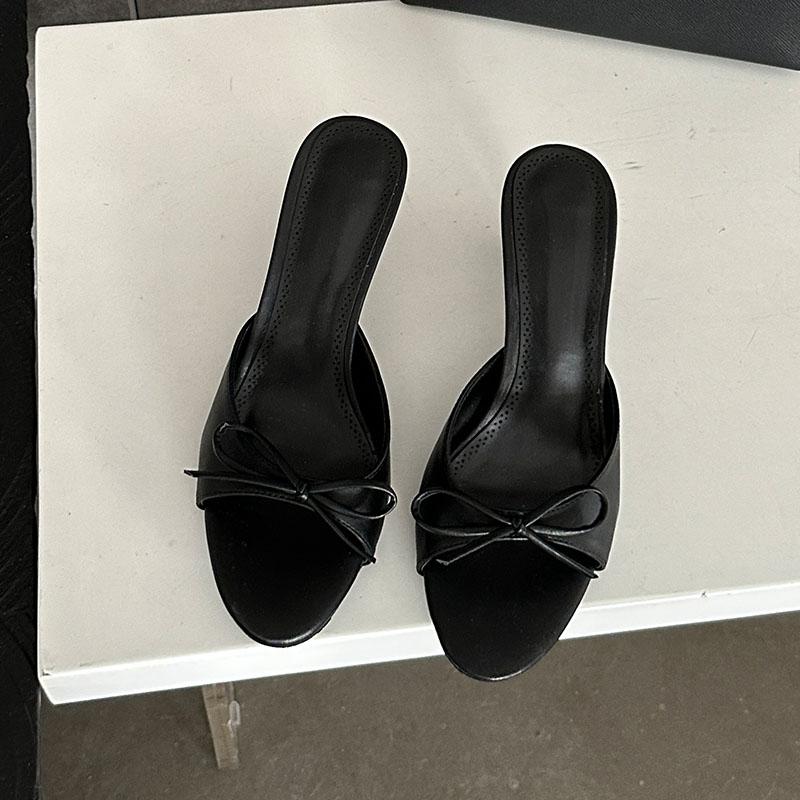 

Fashion Pink Female Round Toe Footwear Thin Heels Sandals Slides Shoes For Women Fashion Butterfly-Knot Ladies Heeled Sandals Shoes 35 чёрный