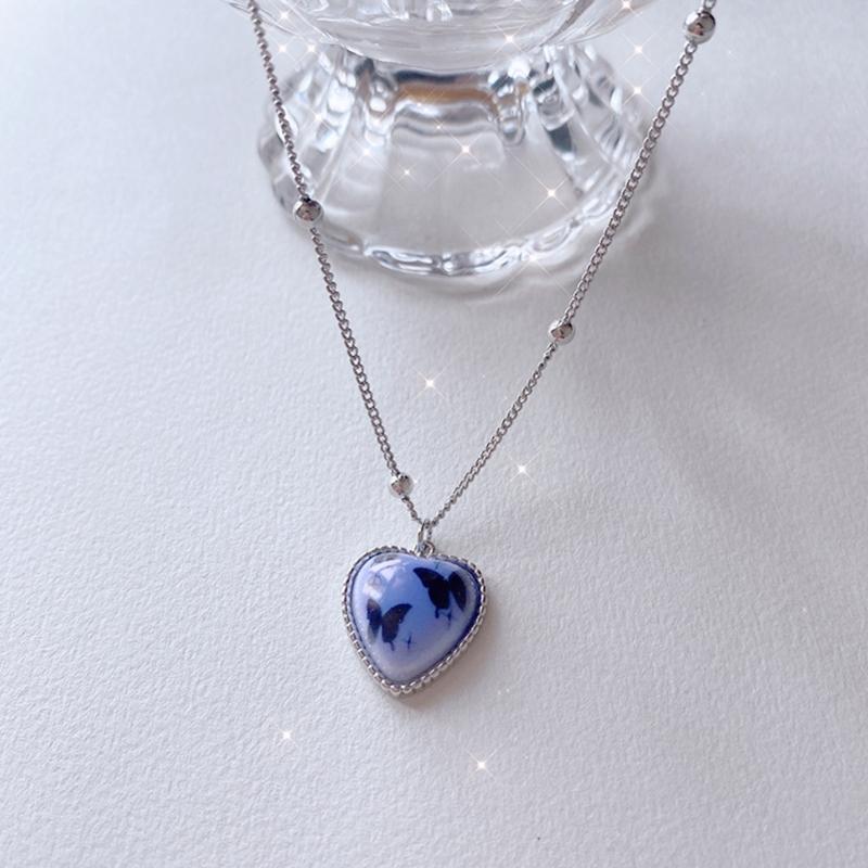 Colorful Butterfly Rabbit Collar Chain Cute Heart Pendant Necklace for Girls Sweet Heart Clavicle Chain Jewelry Women