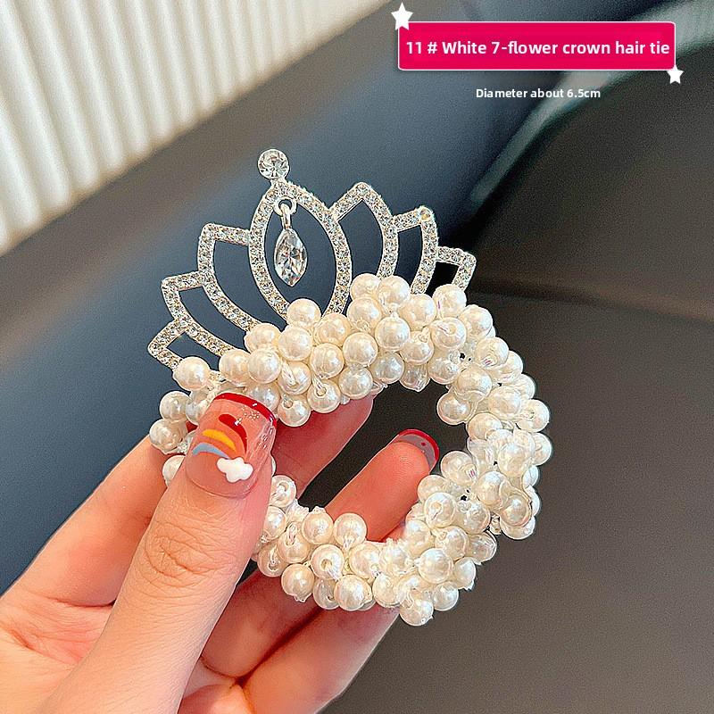 Kids Crown Headband & Princess Hair Ties: New Trendy Pearl Hair Ropes for Little Girls, Perfect for Bun Hairstyles and Ponytails