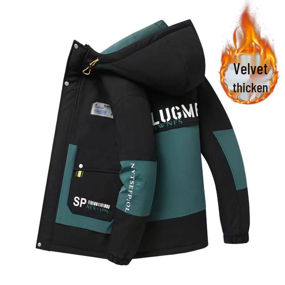 Men's Thick Winter Fleece-Lined Cotton Hooded Jacket for Teens - Fashion Workwear Outerwear